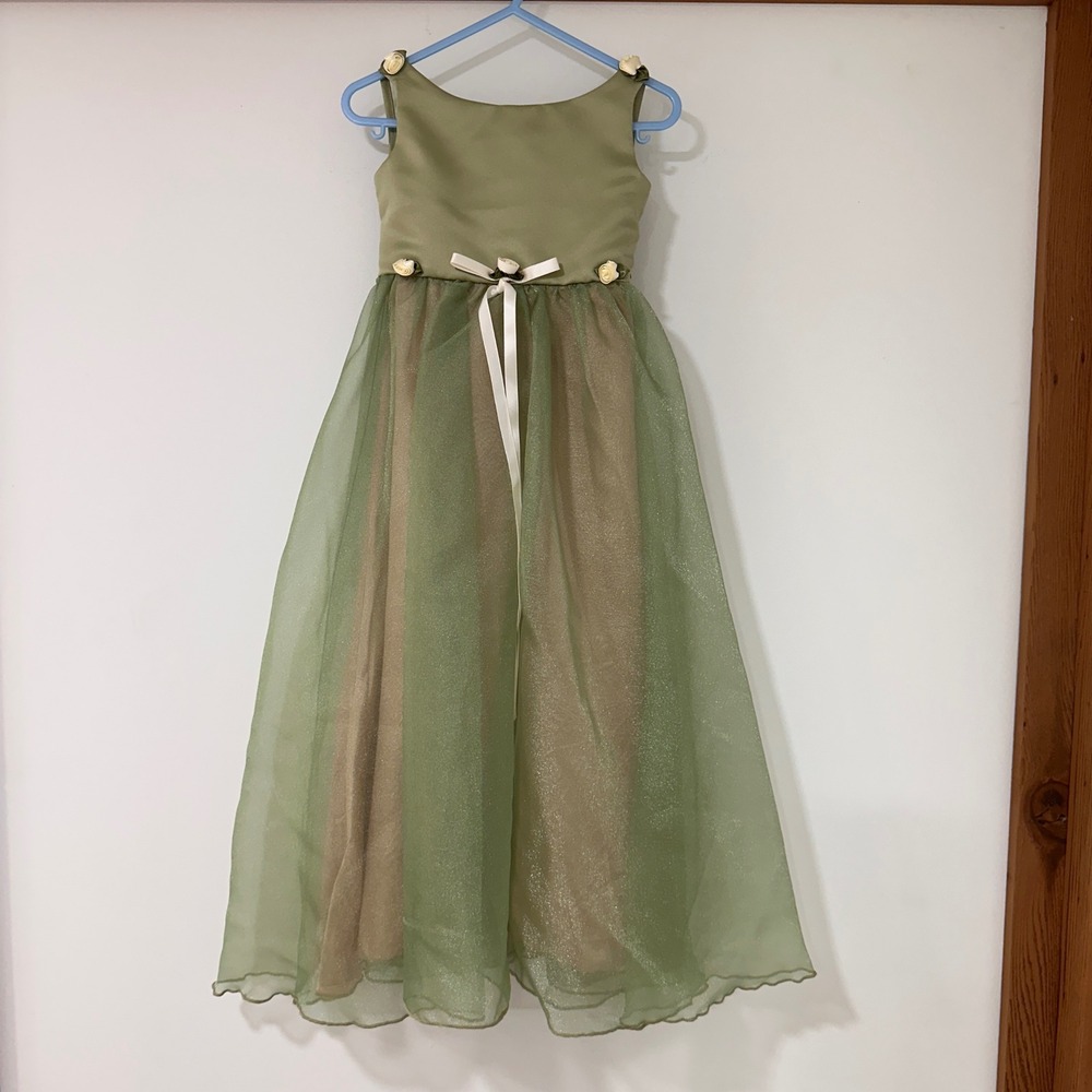 Elena Collection Sage Green Tulle Gown Girls Size 3-4 Fairy Wedding Formal Dress